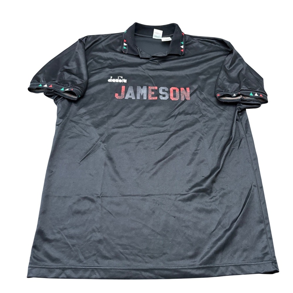 Vintage Diadora Jameson Irish Whiskey Soccer Jersey Shirt Black Men's Large